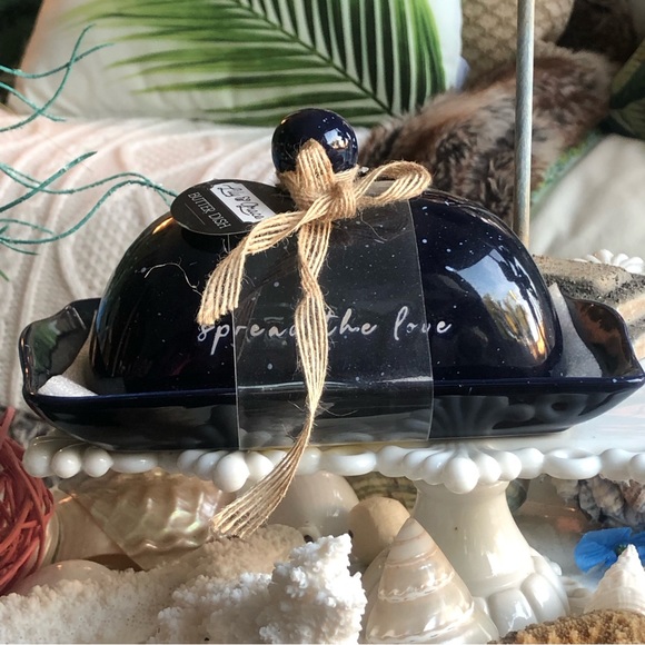 NIP! Lilly & Grace Cobalt Blue “Spread The Love” Butter Dish  + Dome - Picture 1 of 4